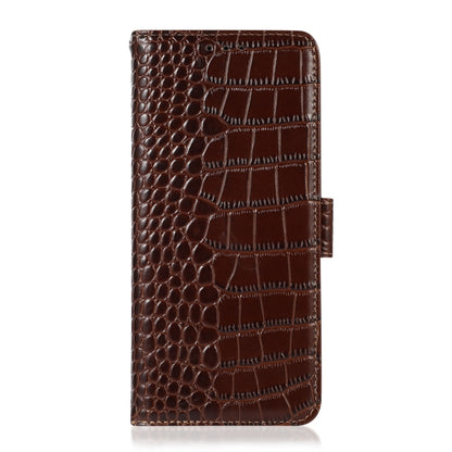For OnePlus 11 5G Crocodile Top Layer Cowhide RFID Leather Phone Case(Brown) - OnePlus Cases by buy2fix | Online Shopping UK | buy2fix