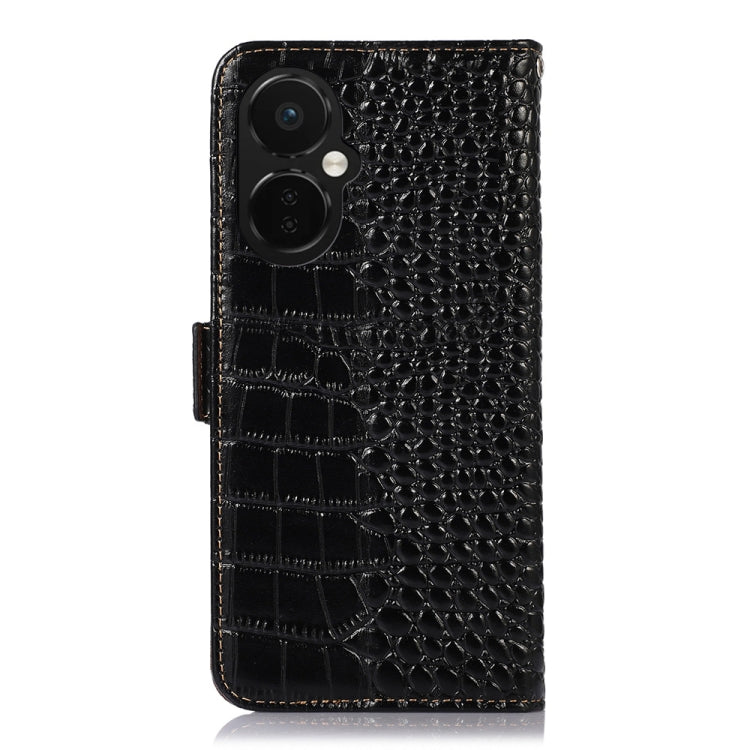 For OnePlus Nord CE 3 Lite Crocodile Top Layer Cowhide RFID Leather Phone Case(Black) - OnePlus Cases by buy2fix | Online Shopping UK | buy2fix