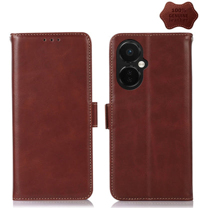 For OnePlus Nord CE 3 Lite Crazy Horse Top Layer Cowhide RFID Leather Phone Case(Brown) - OnePlus Cases by buy2fix | Online Shopping UK | buy2fix