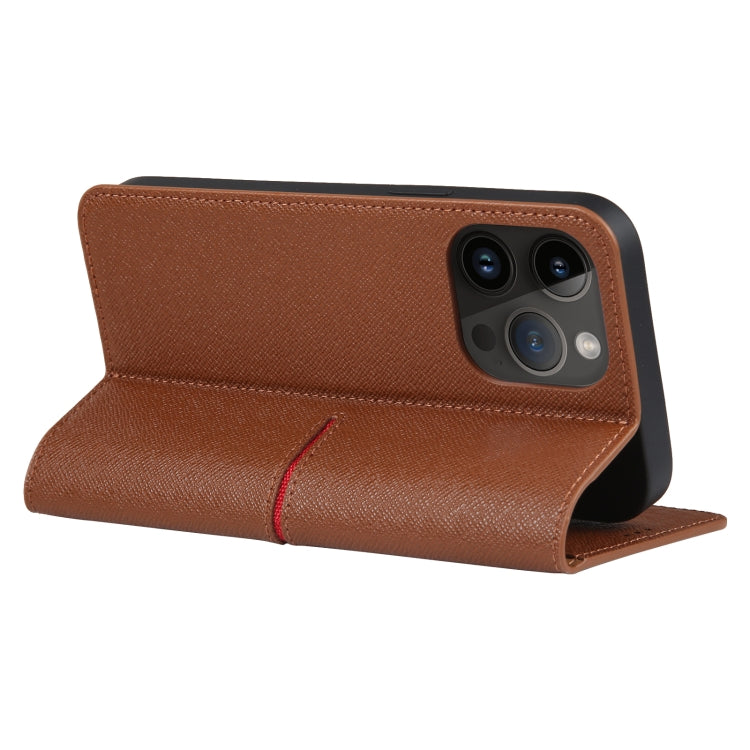 For iPhone 14 Pro GEBEI Top-grain Horizontal Flip Leather Phone Case(Brown) - iPhone 14 Pro Cases by GEBEI | Online Shopping UK | buy2fix