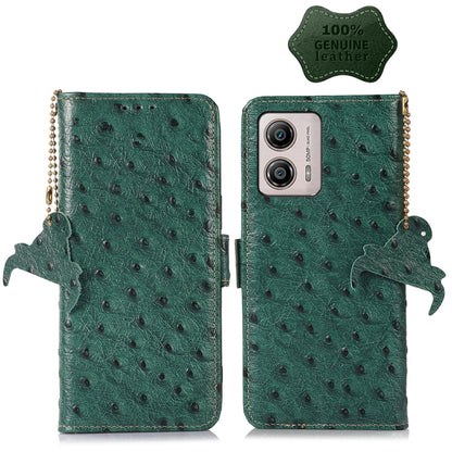 For Motorola Moto G73 5G Ostrich Pattern Genuine Leather RFID Phone Case(Green) - Motorola Cases by buy2fix | Online Shopping UK | buy2fix