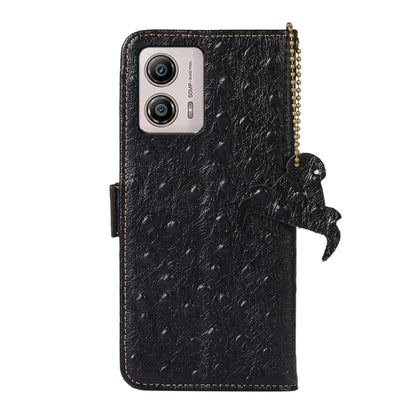 For Motorola Moto G73 5G Ostrich Pattern Genuine Leather RFID Phone Case(Black) - Motorola Cases by buy2fix | Online Shopping UK | buy2fix