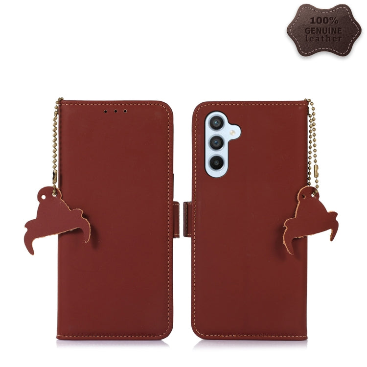 For Samsung Galaxy A24 4G Genuine Leather Magnetic RFID Leather Phone Case(Coffee) - Galaxy Phone Cases by buy2fix | Online Shopping UK | buy2fix