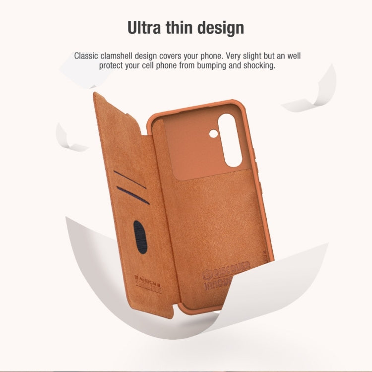 For Samsung Galaxy A54 5G NILLKIN QIN Series Pro Sliding Camera Cover Design Leather Phone Case(Brown) - Galaxy Phone Cases by NILLKIN | Online Shopping UK | buy2fix