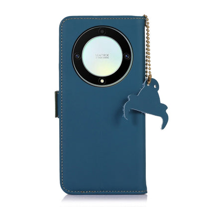 For Honor X9a 4G Genuine Leather Magnetic RFID Leather Phone Case(Blue) - Honor Cases by buy2fix | Online Shopping UK | buy2fix