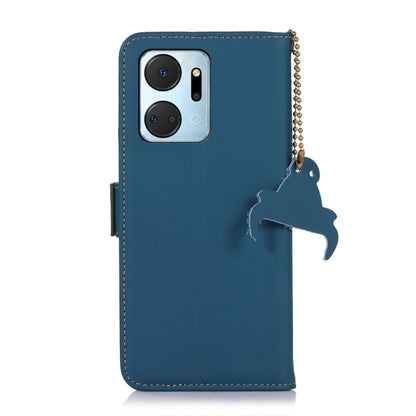 For Honor X7a 4G Genuine Leather Magnetic RFID Leather Phone Case(Blue) - Honor Cases by buy2fix | Online Shopping UK | buy2fix