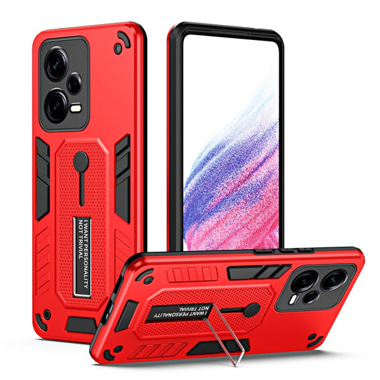 For Xiaomi Redmi Note 12 Pro+ 5G Variety Brave Armor Finger Loop Holder Phone Case(Red) - Note 12 Pro+ Cases by buy2fix | Online Shopping UK | buy2fix