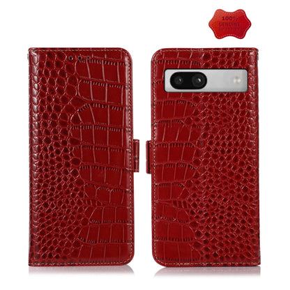 For Google Pixel 7a Crocodile Top Layer Cowhide Leather Phone Case(Red) - Google Cases by buy2fix | Online Shopping UK | buy2fix