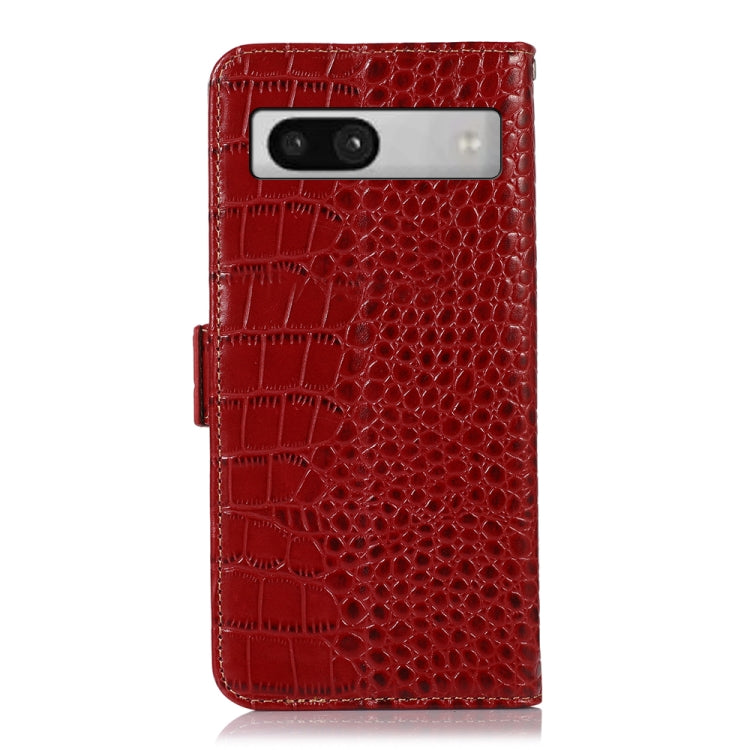 For Google Pixel 7a Crocodile Top Layer Cowhide Leather Phone Case(Red) - Google Cases by buy2fix | Online Shopping UK | buy2fix