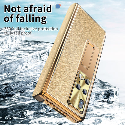 For Huawei Mate X2 Litchi Pattern Magnetic Shell Film Integrated Shockproof Phone Case(Gold) - Huawei Cases by buy2fix | Online Shopping UK | buy2fix