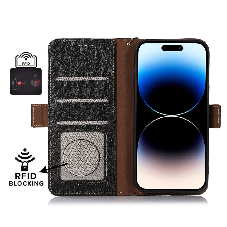 For Samsung Galaxy A24 4G / A25 5G Ostrich Pattern Genuine Leather RFID Phone Case(Black) - Galaxy Phone Cases by buy2fix | Online Shopping UK | buy2fix