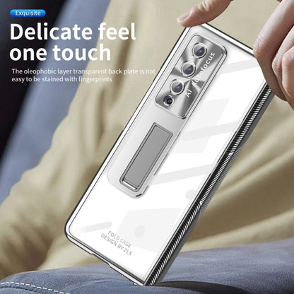 For Samsung Galaxy Z Fold4 5G Magnetic Hinges Plating Phone Case with Holder(Silver) - Galaxy Z Fold4 5G Cases by buy2fix | Online Shopping UK | buy2fix