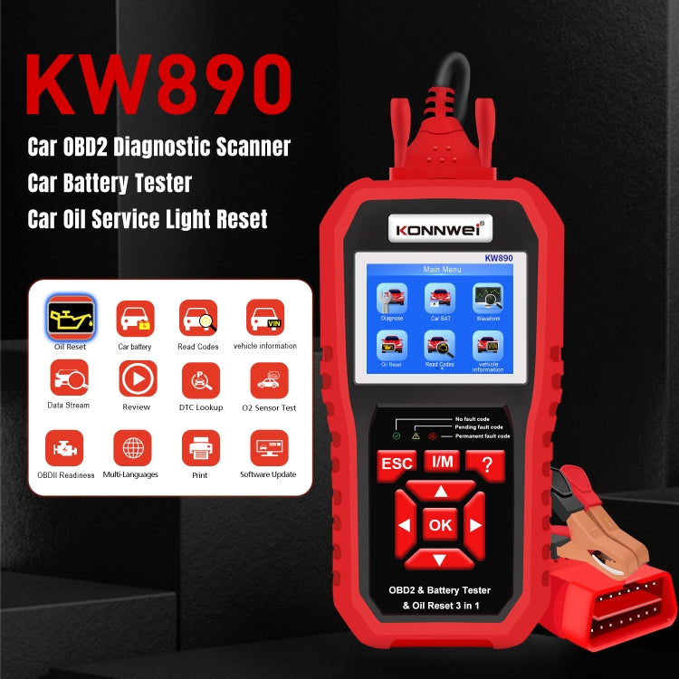 KONNWEI KW890 2 in 1 Car OBD2 Fault Detector + Maintenance Light Reseter - Code Readers & Scan Tools by KONNWEI | Online Shopping UK | buy2fix