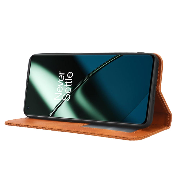 For OnePlus 11R / Ace 2 Magnetic Buckle Retro Texture Leather Phone Case(Brown) - OnePlus Cases by buy2fix | Online Shopping UK | buy2fix