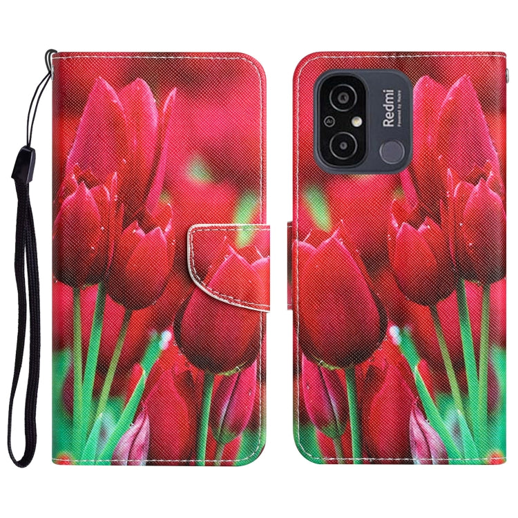 For Xiaomi Redmi 12C Colored Drawing Leather Phone Case(Tulips) - Xiaomi Cases by buy2fix | Online Shopping UK | buy2fix