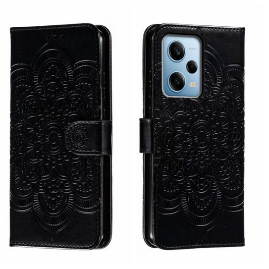 For Xiaomi Redmi Note 12 Pro 5G Global Sun Mandala Embossing Pattern Phone Leather Case(Black) - Note 12 Pro Cases by buy2fix | Online Shopping UK | buy2fix