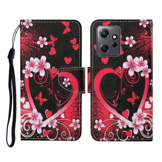 For Xiaomi Redmi Note 12 4G Global Colored Drawing Pattern Flip Leather Phone Case(Red Heart) - Note 12 Cases by buy2fix | Online Shopping UK | buy2fix