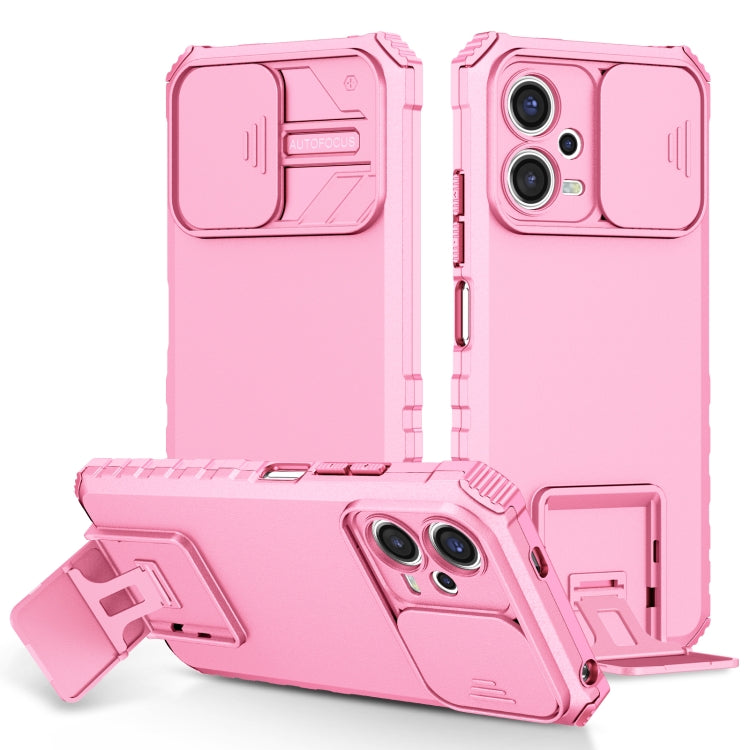 For Xiaomi Redmi Note 12 5G / Poco X5 Stereoscopic Holder Sliding Camshield Phone Case(Pink) - Note 12 Cases by buy2fix | Online Shopping UK | buy2fix
