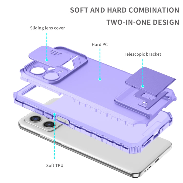For Xiaomi Redmi Note 12 5G / Poco X5 Stereoscopic Holder Sliding Camshield Phone Case(Purple) - Note 12 Cases by buy2fix | Online Shopping UK | buy2fix