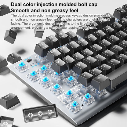 AULA F3001 Backlit 87 Keys Wired/Wireless/Bluetooth Three Model Mechanical Gaming Keyboard(Silver White Tea Shaft) - Wireless Keyboard by AULA | Online Shopping UK | buy2fix