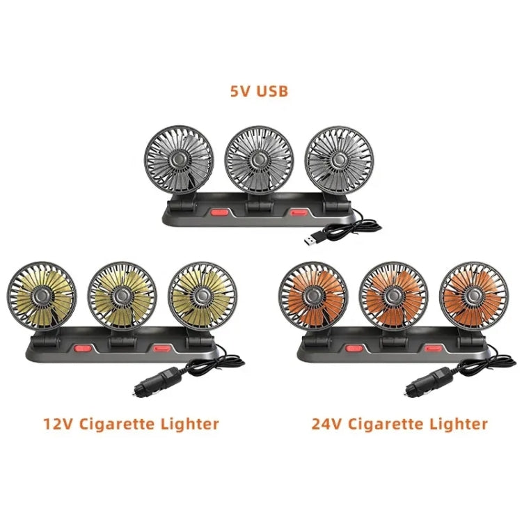 F4310 360-Degree Rotating Adjustable Car Three-Head Fan, Style:24V Cigarette Lighter - In Car by buy2fix | Online Shopping UK | buy2fix