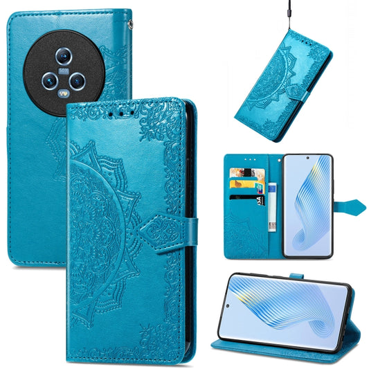 For Honor Magic5 Mandala Flower Embossed Leather Phone Case(Blue) - Honor Cases by buy2fix | Online Shopping UK | buy2fix