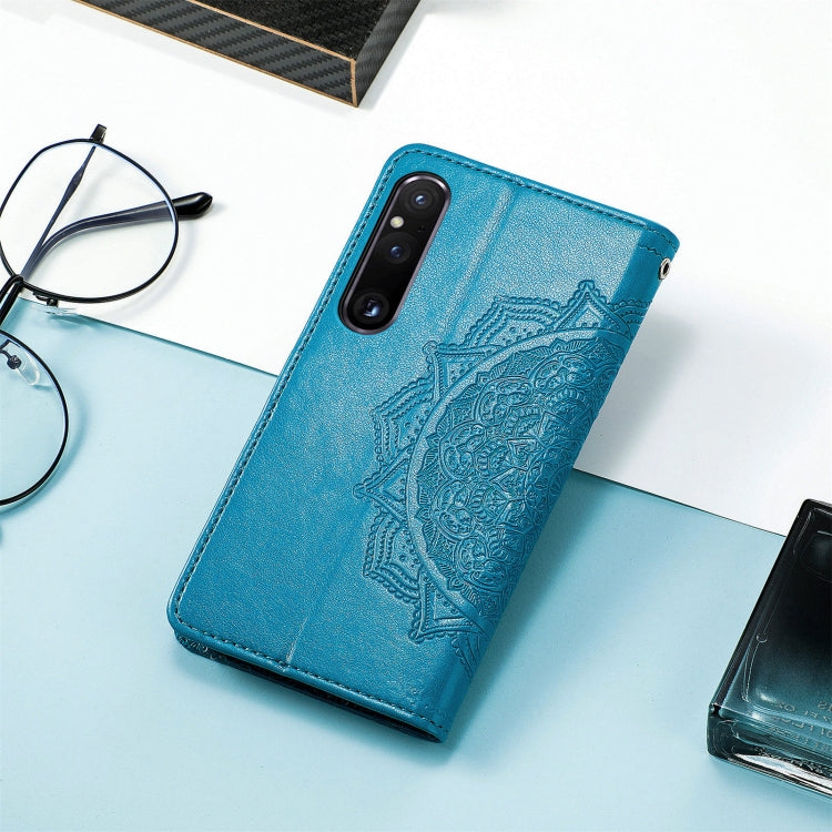 For Sony Xperia 1 IV Mandala Flower Embossed Leather Phone Case(Blue) - Sony Cases by buy2fix | Online Shopping UK | buy2fix
