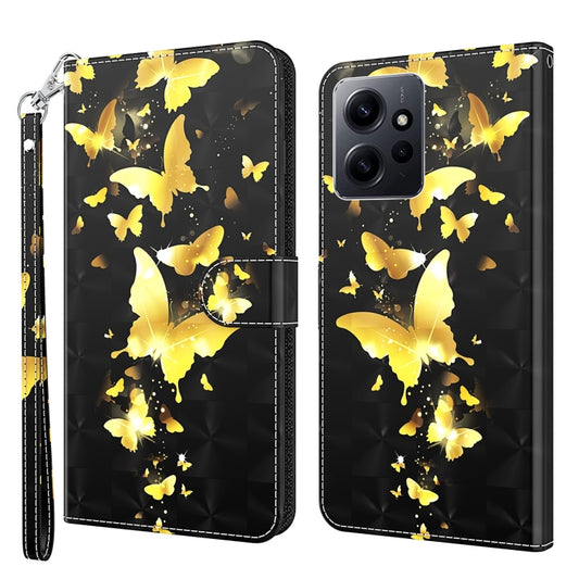 For Xiaomi Redmi Note 12 4G Global 3D Painting Pattern Flip Leather Phone Case(Gold Butterfly) - Note 12 Cases by buy2fix | Online Shopping UK | buy2fix