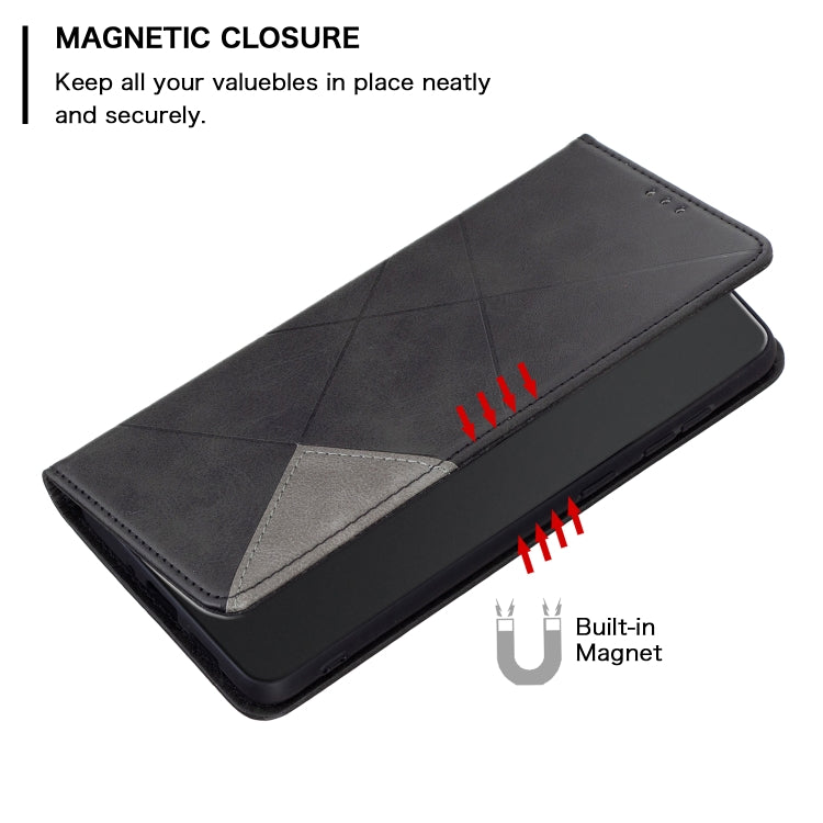 For Nokia C22 Rhombus Texture Magnetic Leather Phone Case(Black) - Nokia Cases by buy2fix | Online Shopping UK | buy2fix