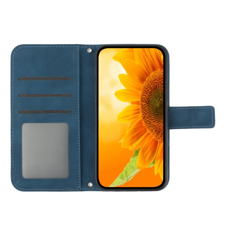 For Sony Xperia 10 V HT04 Skin Feel Sun Flower Embossed Flip Leather Phone Case with Lanyard(Inky Blue) - Sony Cases by buy2fix | Online Shopping UK | buy2fix