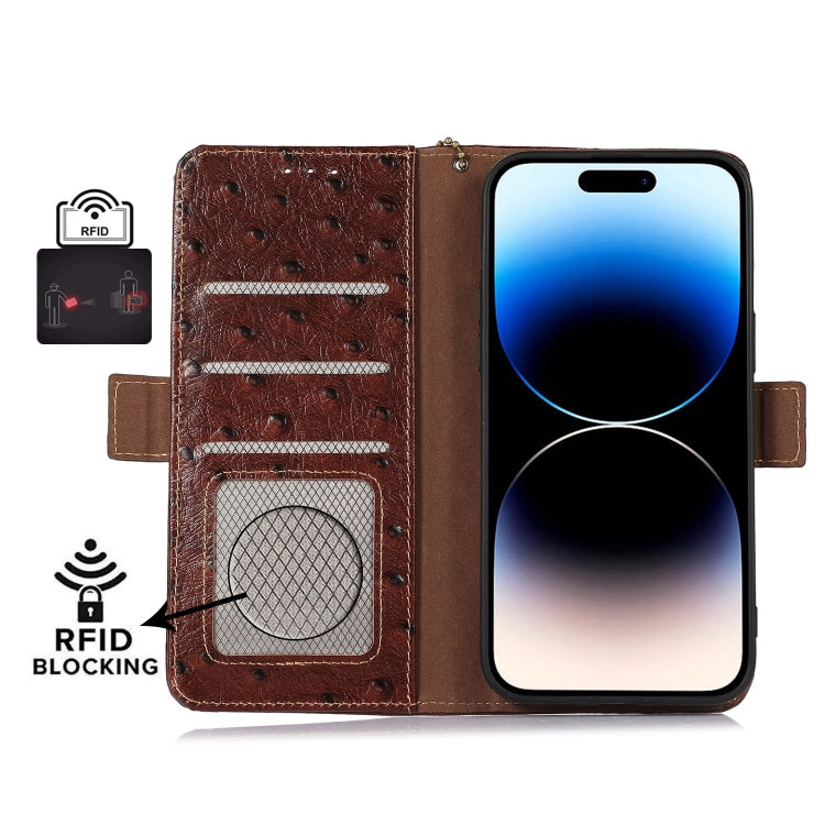 For Honor Magic5 Pro Ostrich Pattern Genuine Leather RFID Phone Case(Coffee) - Honor Cases by buy2fix | Online Shopping UK | buy2fix