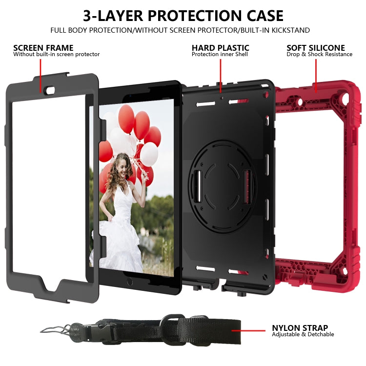 For iPad 10.2 Shockproof PC + Silicone Combination Case with Holder & Hand Strap & Shoulder Strap(Red+Black) - iPad 10.2 Cases by buy2fix | Online Shopping UK | buy2fix