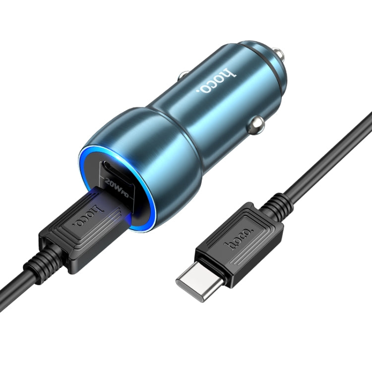 hoco Z48 Tough 40W Dual USB-C / Type-C Port Car Charger with Type-C to Type-C Cable(Sapphire Blue) -  by hoco | Online Shopping UK | buy2fix