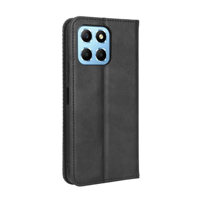 For Honor 70 Lite / X6 4G Magnetic Buckle Retro Texture Leather Phone Case(Black) - Honor Cases by buy2fix | Online Shopping UK | buy2fix