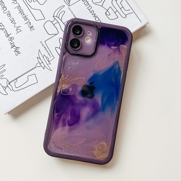 For iPhone 12 Oil Painting Electroplating TPU Phone Case(Purple) - iPhone 12 / 12 Pro Cases by buy2fix | Online Shopping UK | buy2fix