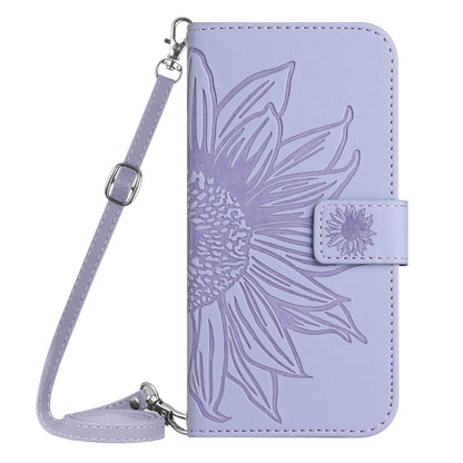 For Xiaomi Poco F5 Skin Feel Sun Flower Embossed Flip Leather Phone Case with Lanyard(Purple) - Xiaomi Cases by buy2fix | Online Shopping UK | buy2fix