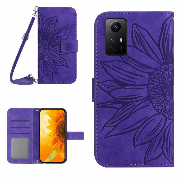 For Xiaomi Redmi Note 12S Skin Feel Sun Flower Embossed Flip Leather Phone Case with Lanyard(Dark Purple) - Xiaomi Cases by buy2fix | Online Shopping UK | buy2fix