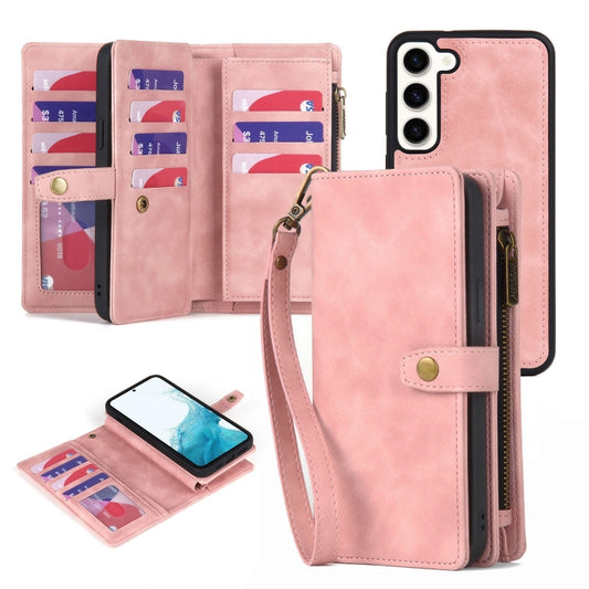 For Samsung Galaxy S10 Zipper Wallet Detachable MagSafe Leather Phone Case(Pink) - Galaxy Phone Cases by buy2fix | Online Shopping UK | buy2fix