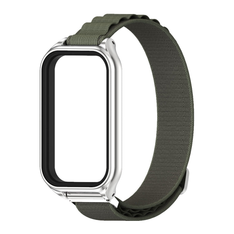 For Xiaomi Smart Band 8 Active / Redmi Band 2 Mijobs Metal Shell Nylon Breathable Watch Band(khaki Green Silver) - Watch Bands by MIJOBS | Online Shopping UK | buy2fix