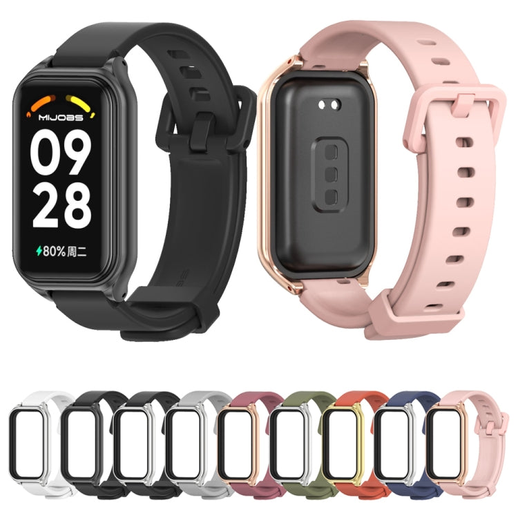 For Xiaomi Smart Band 8 Active / Redmi Band 2 Mijobs Metal Shell Silicone Watch Band(Black) - Watch Bands by MIJOBS | Online Shopping UK | buy2fix