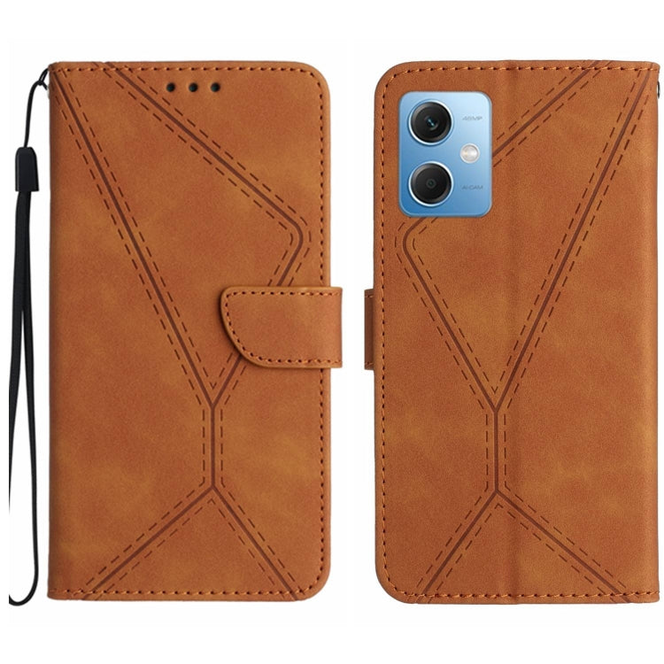 For Xiaomi Redmi Note 12 5G Stitching Embossed Leather Phone Case(Brown) - Note 12 Cases by buy2fix | Online Shopping UK | buy2fix