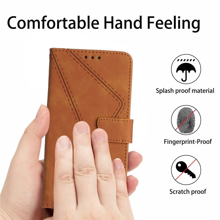 For Xiaomi POCO F4 5G Stitching Embossed Leather Phone Case(Brown) - Xiaomi Cases by buy2fix | Online Shopping UK | buy2fix