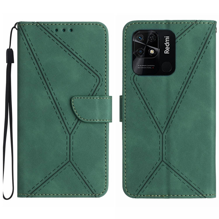 For Xiaomi Redmi 10C Stitching Embossed Leather Phone Case(Green) - Xiaomi Cases by buy2fix | Online Shopping UK | buy2fix