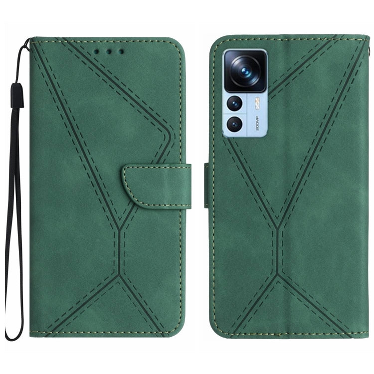 For Xiaomi 12T / 12T Pro Stitching Embossed Leather Phone Case(Green) - Xiaomi Cases by buy2fix | Online Shopping UK | buy2fix