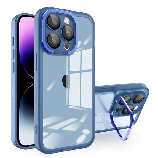 For iPhone 14 Pro Max Invisible Lens Bracket Matte Transparent Phone Case(Royal Blue) - iPhone 14 Pro Max Cases by buy2fix | Online Shopping UK | buy2fix