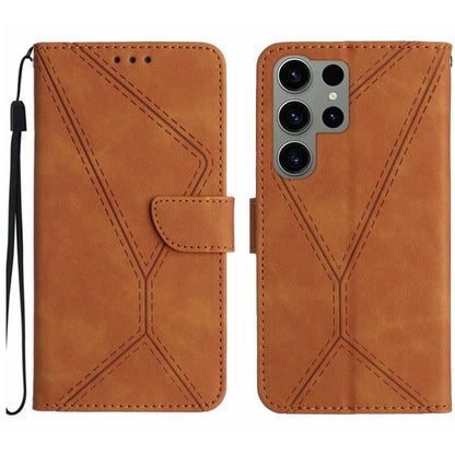 For Samsung Galaxy S23 Ultra 5G Stitching Embossed Leather Phone Case(Brown) - Galaxy S23 Ultra 5G Cases by buy2fix | Online Shopping UK | buy2fix