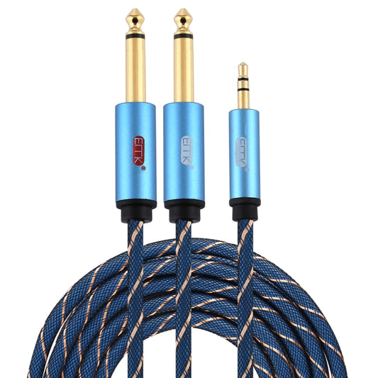 EMK 3.5mm Jack Male to 2 x 6.35mm Jack Male Gold Plated Connector Nylon Braid AUX Cable for Computer / X-BOX / PS3 / CD / DVD, Cable Length:3m(Dark Blue) -  by EMK | Online Shopping UK | buy2fix