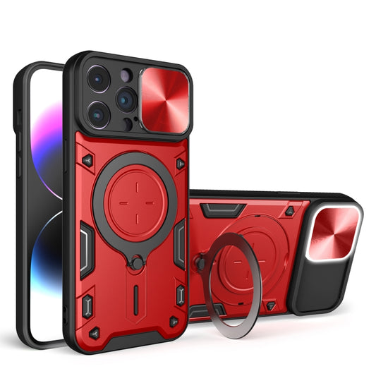 For iPhone 14 Pro Max CD Texture Sliding Camshield Magnetic Holder Phone Case(Red) - iPhone 14 Pro Max Cases by buy2fix | Online Shopping UK | buy2fix