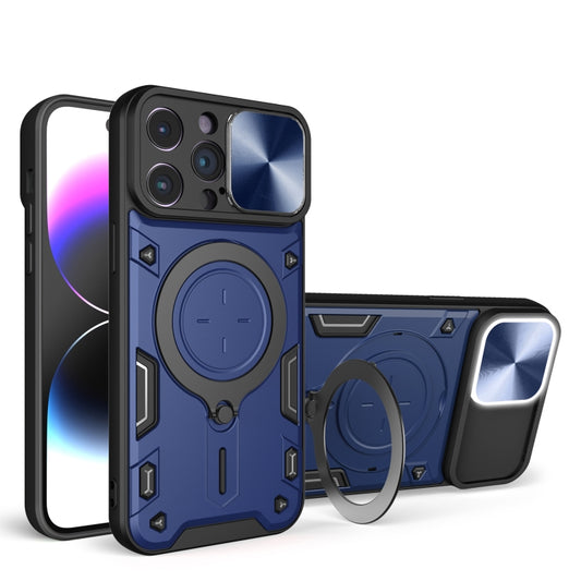For iPhone 14 Pro Max CD Texture Sliding Camshield Magnetic Holder Phone Case(Blue) - iPhone 14 Pro Max Cases by buy2fix | Online Shopping UK | buy2fix