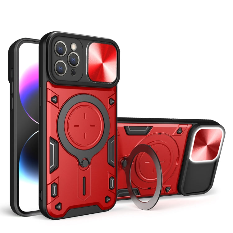 For iPhone 12 Pro CD Texture Sliding Camshield Magnetic Holder Phone Case(Red) - iPhone 12 / 12 Pro Cases by buy2fix | Online Shopping UK | buy2fix